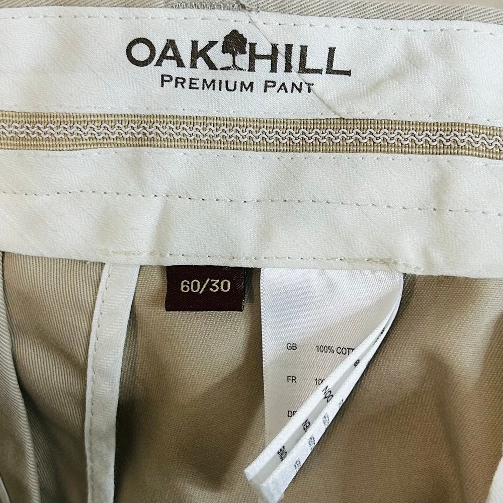 Oak Hill 60x30 Classic Fit Chino Pants Khaki Ivory Pleated 100% Cotton Mens - Picture 2 of 3